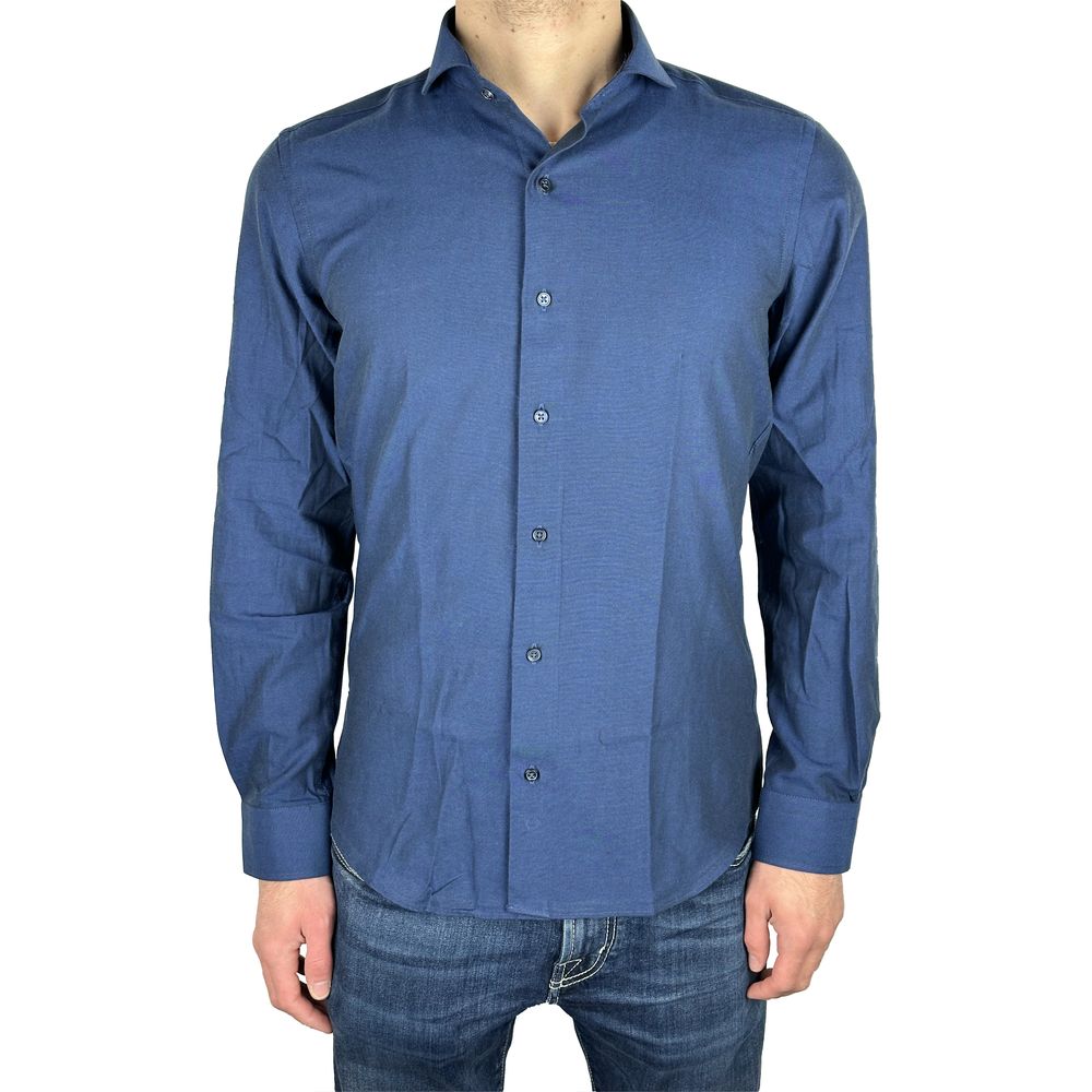 Elegant Milano Solid Blue Oxford Shirt - GlamHub Luxury and Icon Brand Clothing