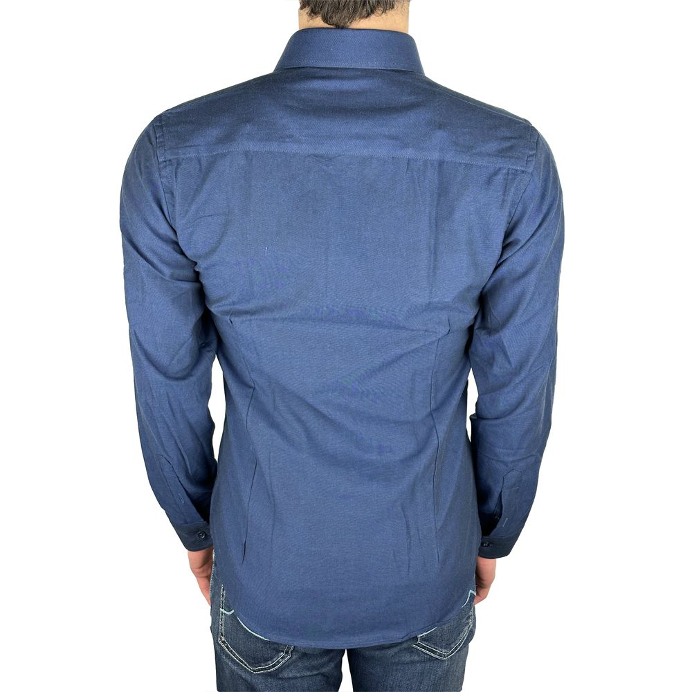 Elegant Milano Solid Blue Oxford Shirt - GlamHub Luxury and Icon Brand Clothing