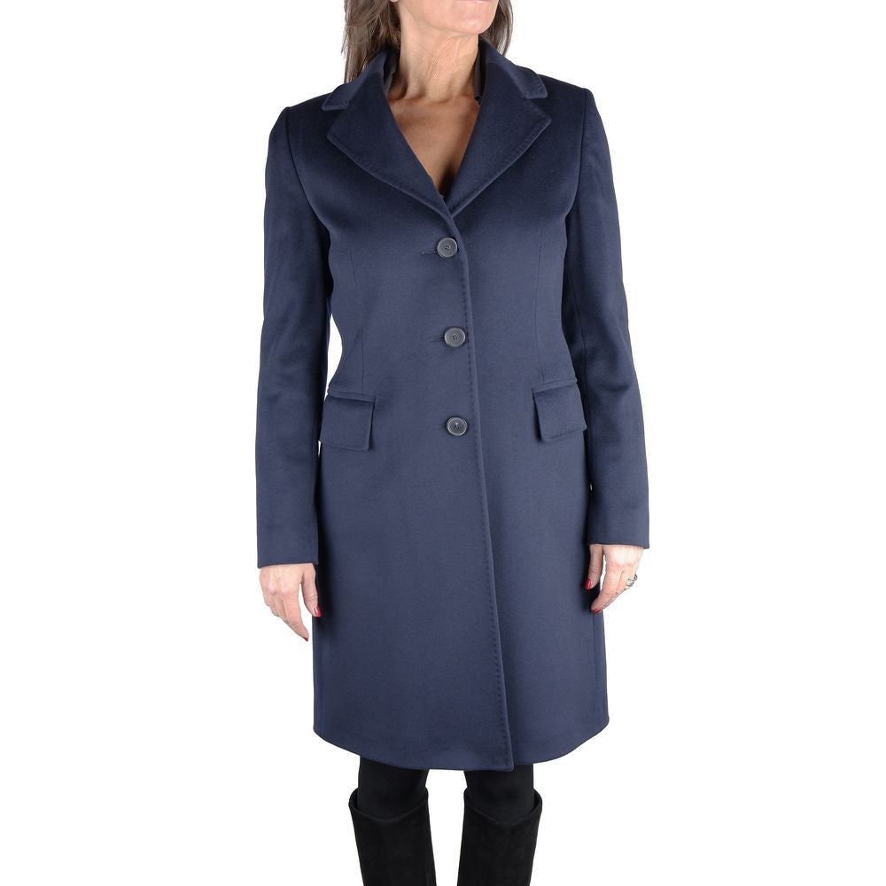 Blue Wool Women Coat - GlamHub Luxury and Icon Brand Clothing