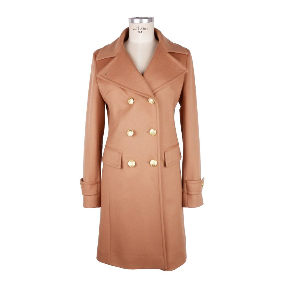 Beige Wool Women Coat - GlamHub Luxury and Icon Brand Clothing