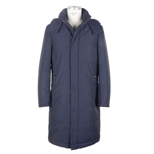 Blue Wool Men Raincoat - GlamHub Luxury and Icon Brand Clothing