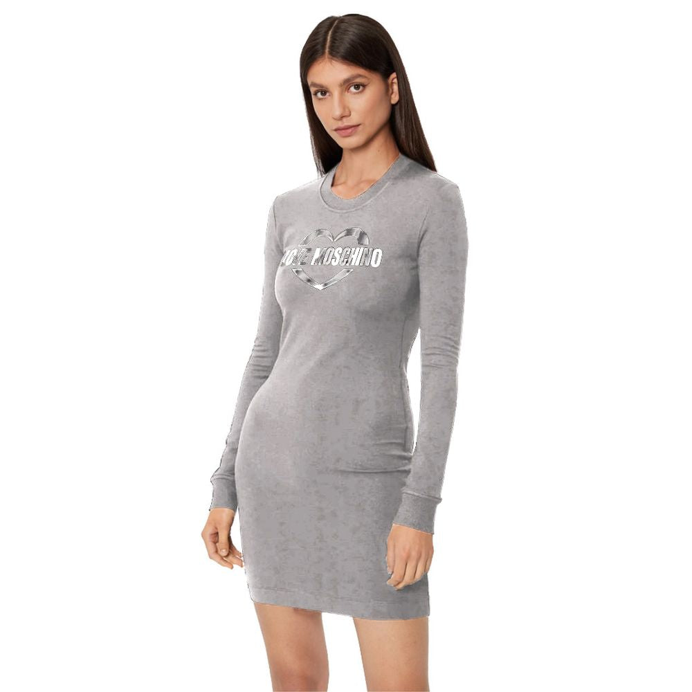 Chic Gray Cotton Blend Dress with Logo Detail - GlamHub Luxury and Icon Brand Clothing