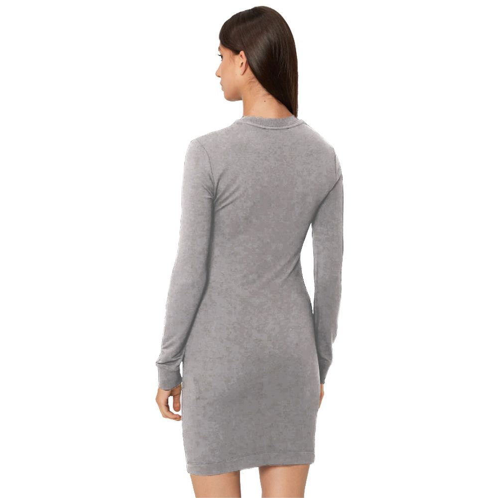 Chic Gray Cotton Blend Dress with Logo Detail - GlamHub Luxury and Icon Brand Clothing