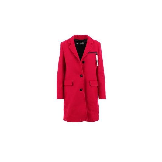 Chic Pink Woolen Coat with Logo Details - GlamHub Luxury and Icon Brand Clothing