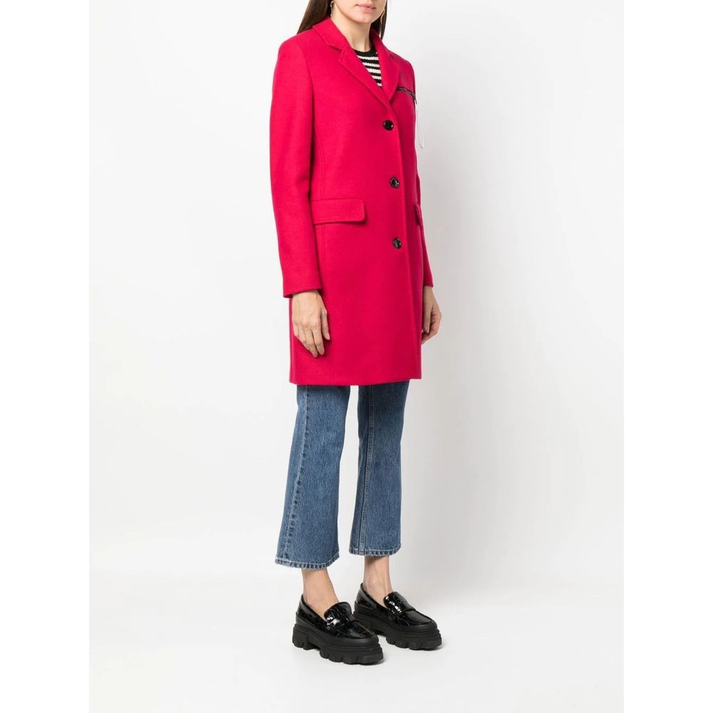 Chic Pink Woolen Coat with Logo Details - GlamHub Luxury and Icon Brand Clothing