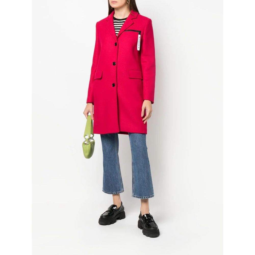 Chic Pink Woolen Coat with Logo Details - GlamHub Luxury and Icon Brand Clothing