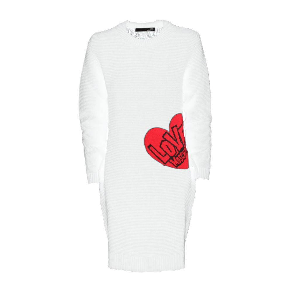 Chic Heart Pattern Knit Dress in White - GlamHub Luxury and Icon Brand Clothing