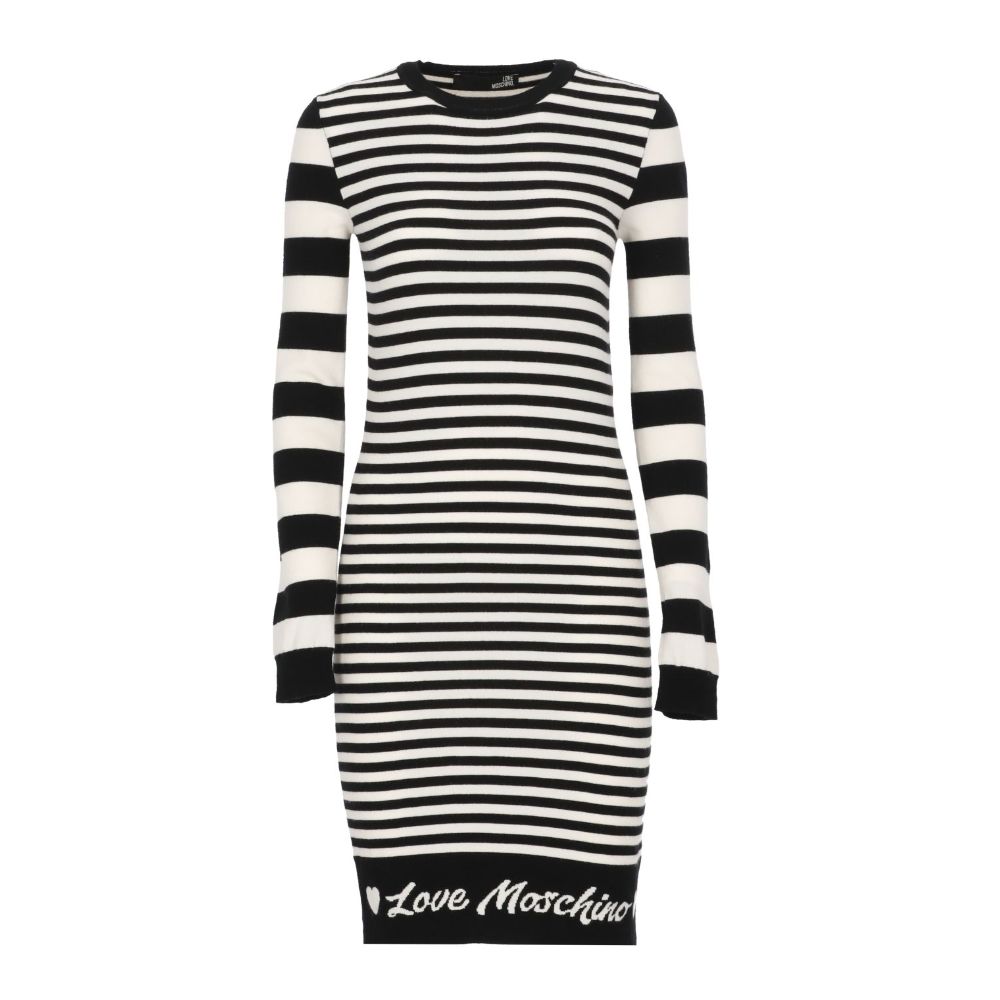 Elegant Striped Knit Dress with Long Sleeves - GlamHub Luxury and Icon Brand Clothing