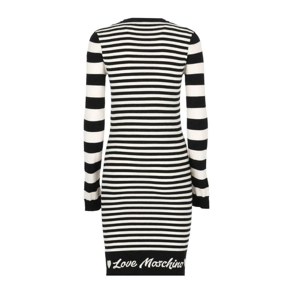 Elegant Striped Knit Dress with Long Sleeves - GlamHub Luxury and Icon Brand Clothing