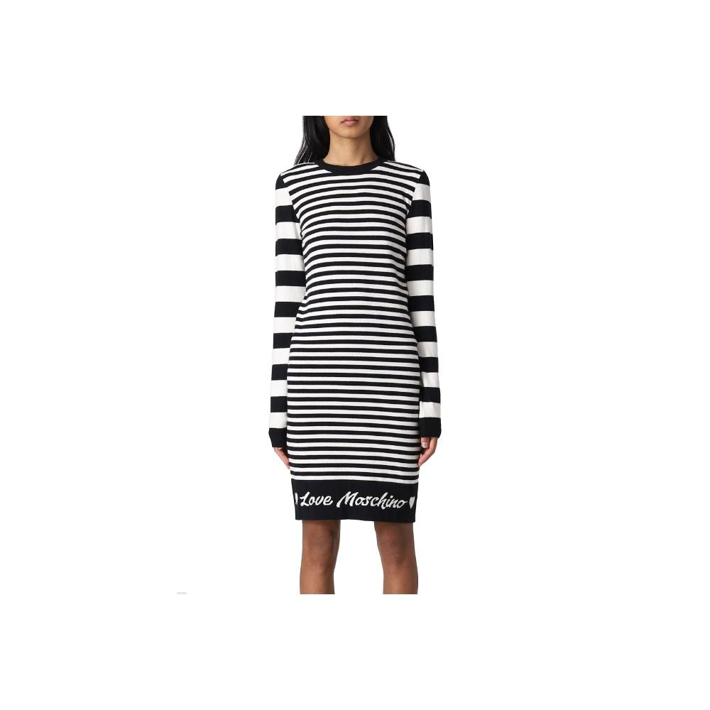 Elegant Striped Knit Dress with Long Sleeves - GlamHub Luxury and Icon Brand Clothing