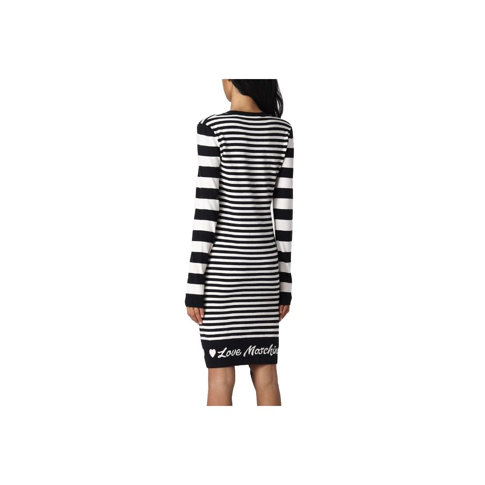 Elegant Striped Knit Dress with Long Sleeves - GlamHub Luxury and Icon Brand Clothing