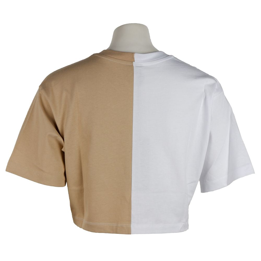 Beige Couture Logo Tee with Two-Tone Print - GlamHub Luxury and Icon Brand Clothing