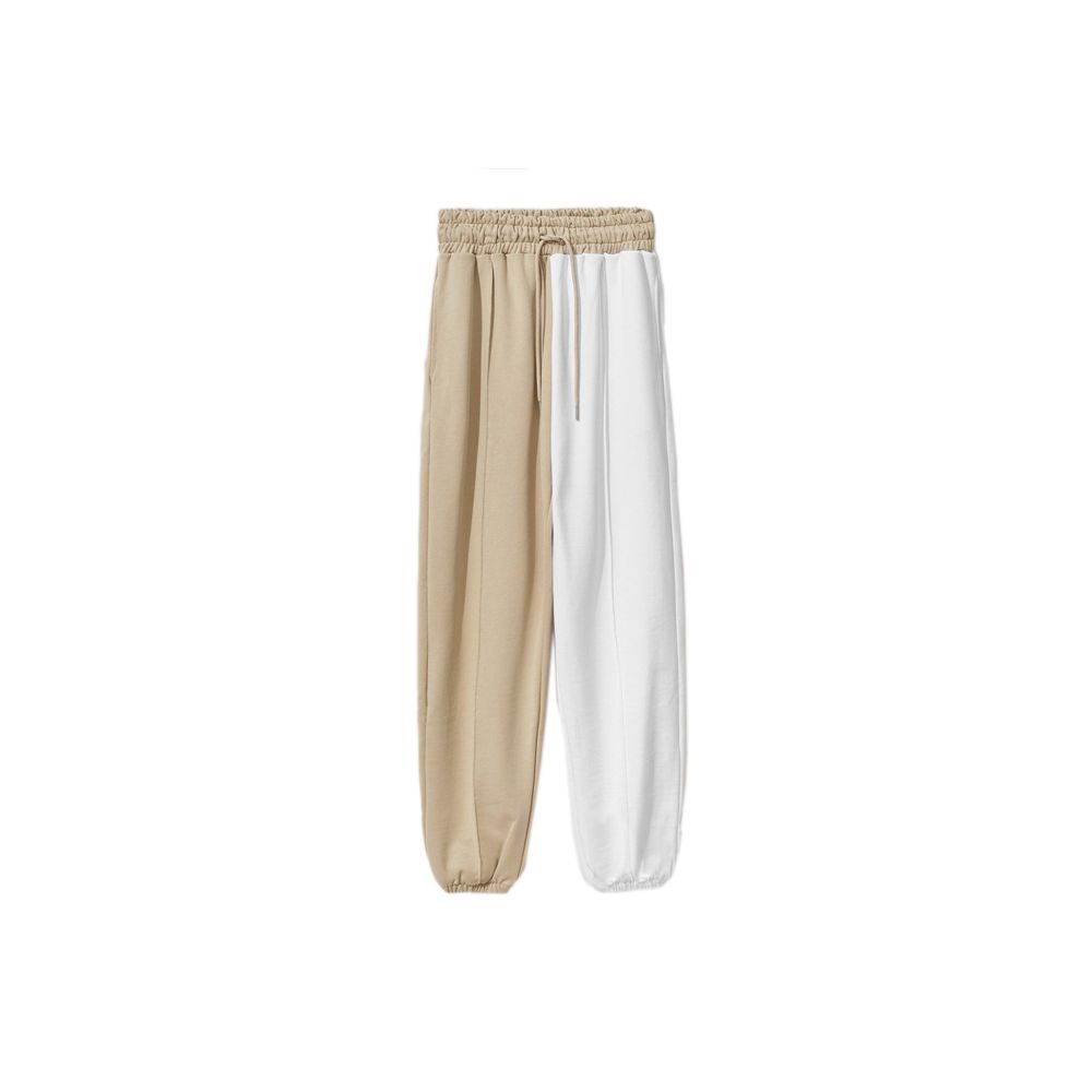 Chic Beige Two-Tone Drawstring Sweatpants - GlamHub Luxury and Icon Brand Clothing