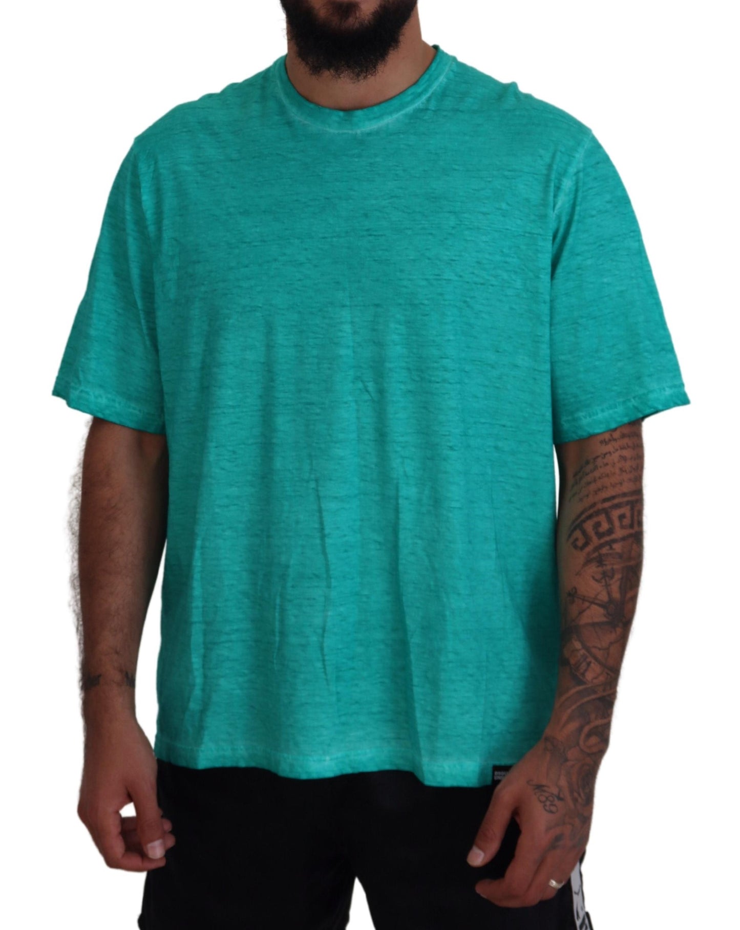 Light Green Cotton Linen Short Sleeves T-shirt - GLAMHUB BOUTIQUE 