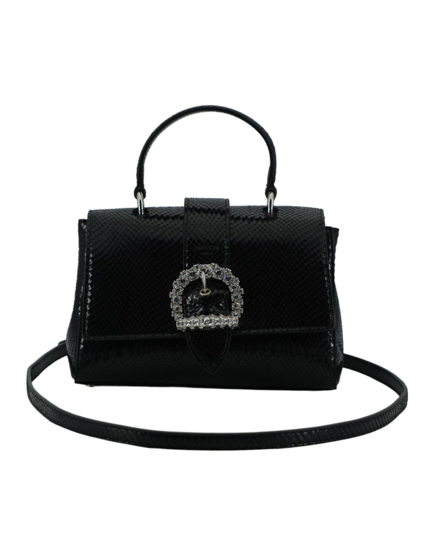 Black Leather Top Handle Shoulder Bag - GLAMHUB BOUTIQUE 