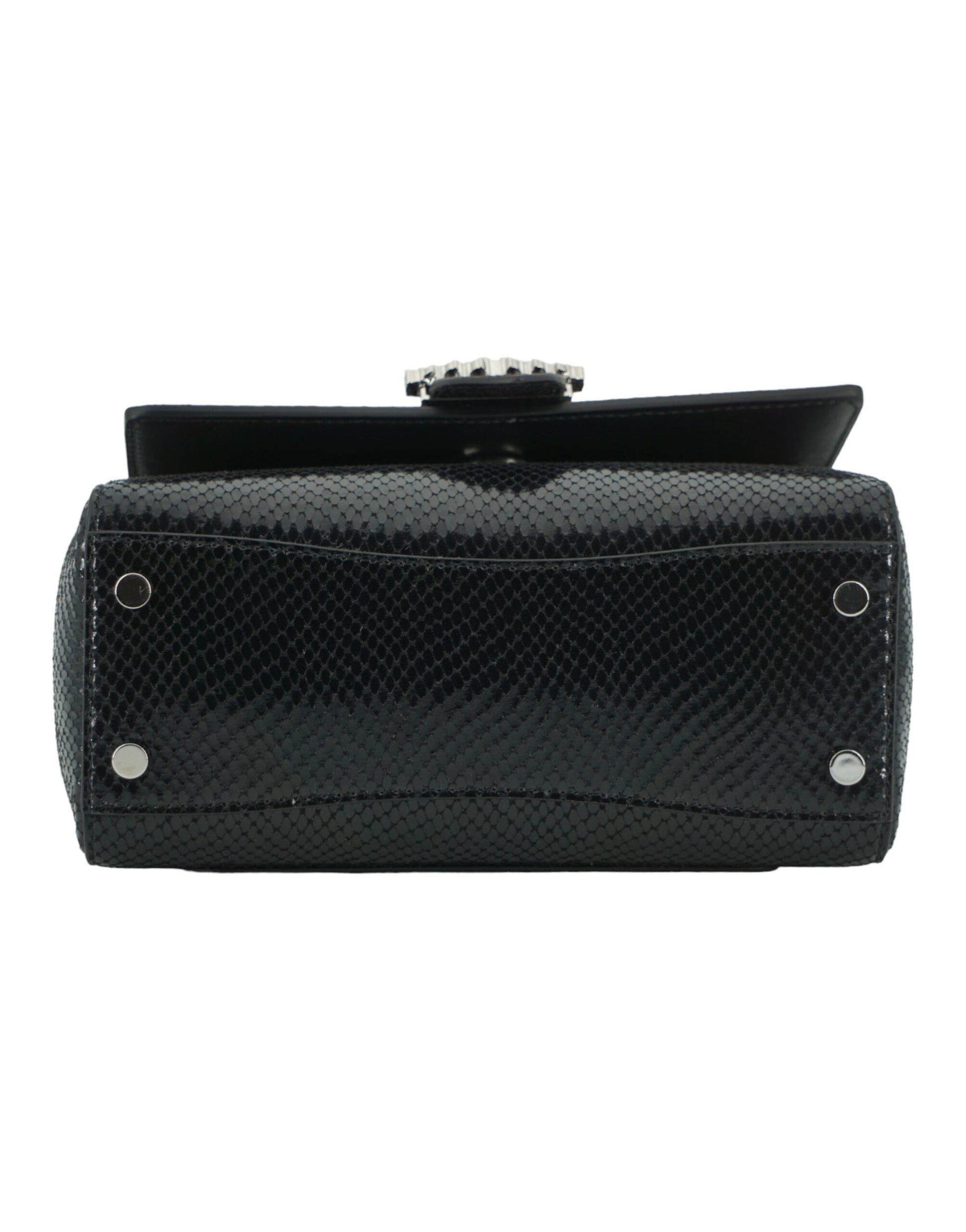 Black Leather Top Handle Shoulder Bag - GLAMHUB BOUTIQUE 