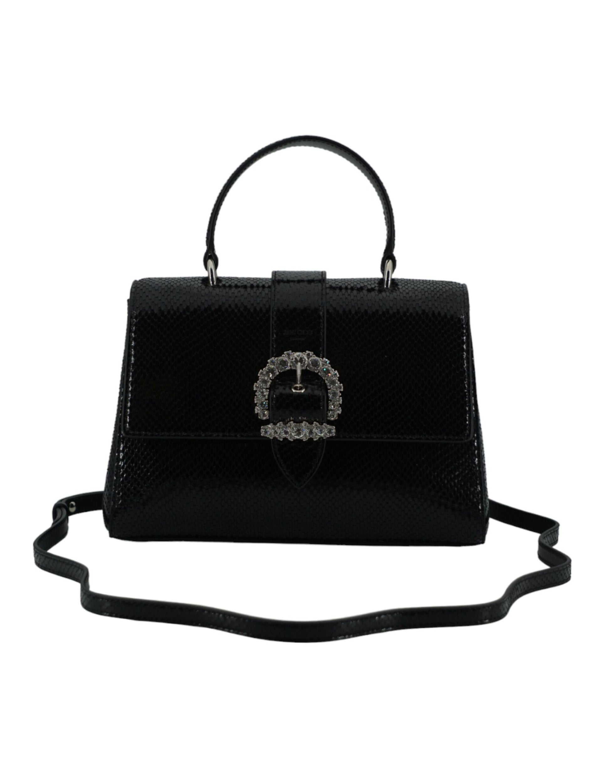 Black Leather Top Handle Shoulder Bag - GLAMHUB BOUTIQUE 