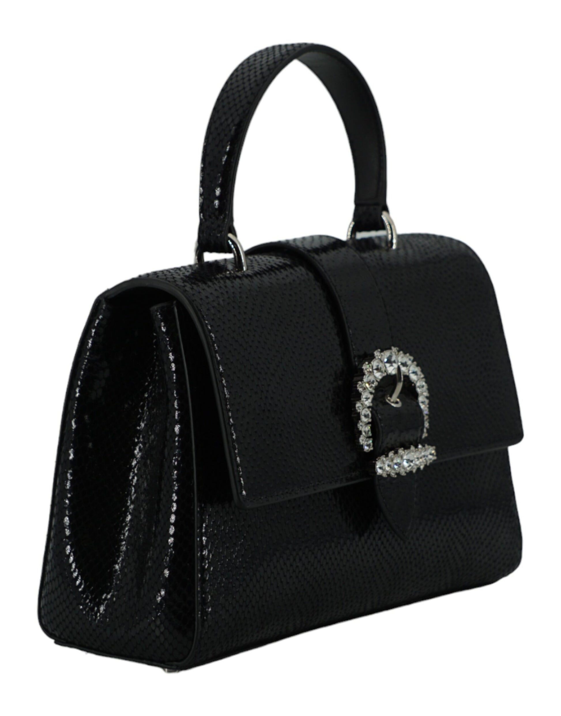 Black Leather Top Handle Shoulder Bag - GLAMHUB BOUTIQUE 