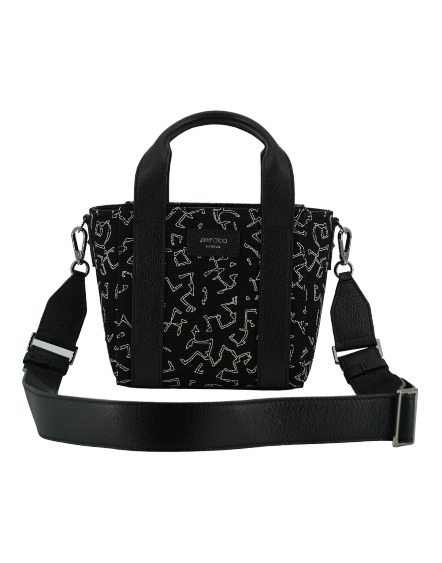 Black Leather and Canvas Small Tote Bag - GLAMHUB BOUTIQUE 