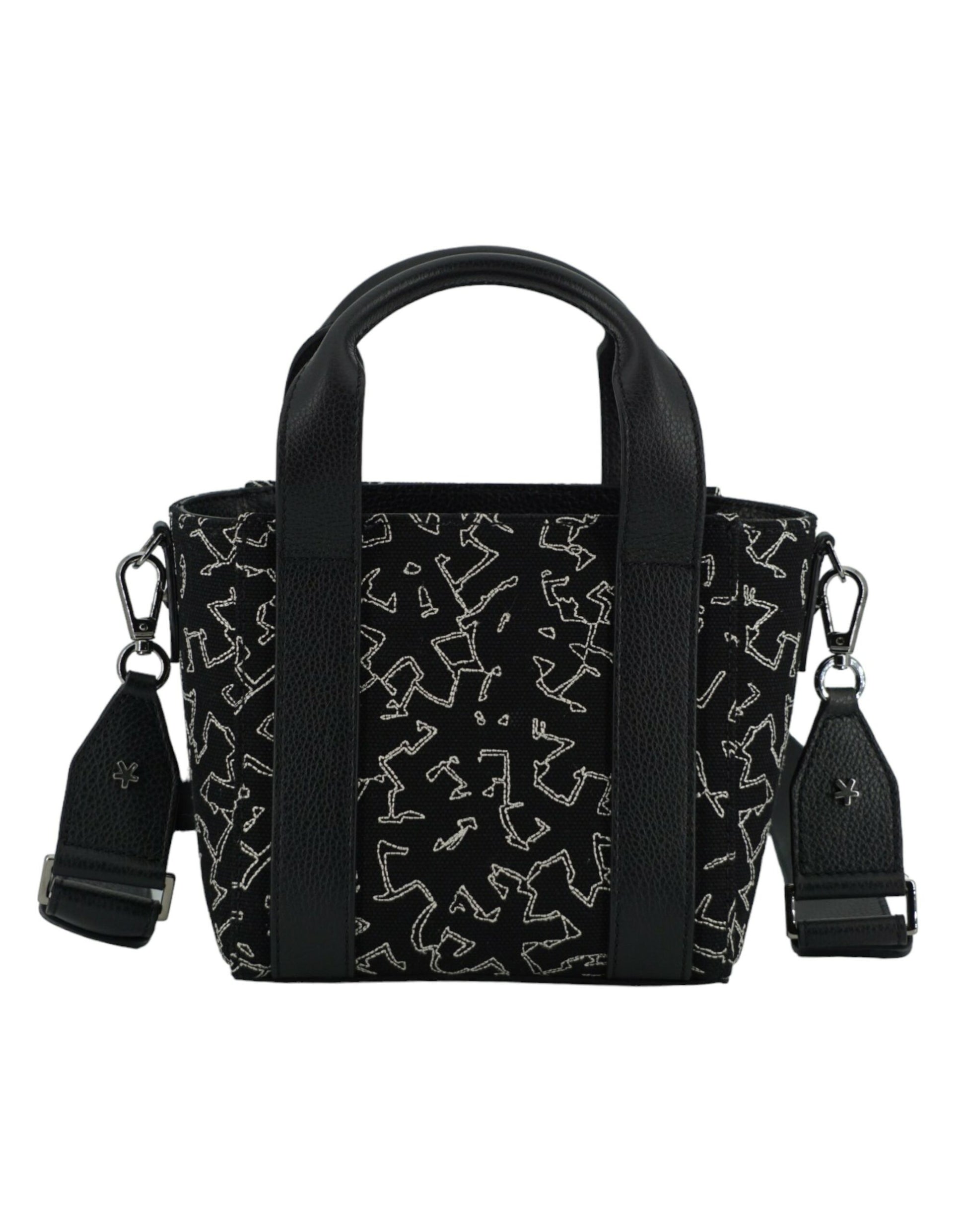 Black Leather and Canvas Small Tote Bag - GLAMHUB BOUTIQUE 