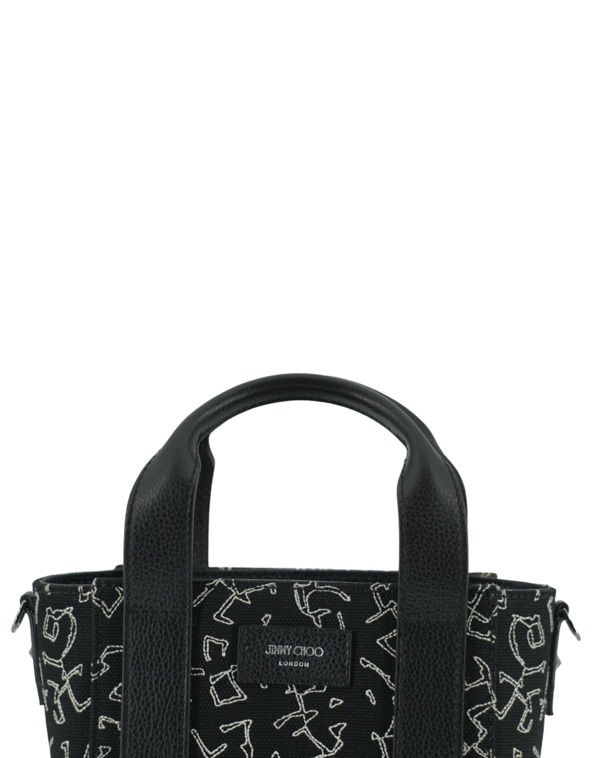 Black Leather and Canvas Small Tote Bag - GLAMHUB BOUTIQUE 