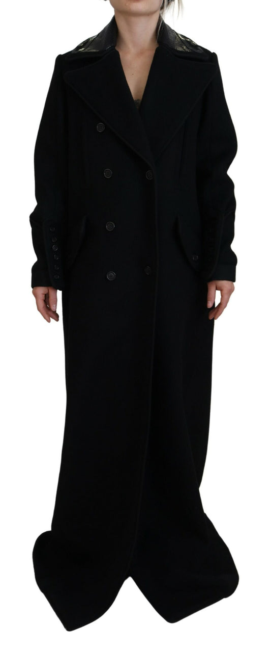 Black Double Breasted Long Coat Jacket - GLAMHUB BOUTIQUE 