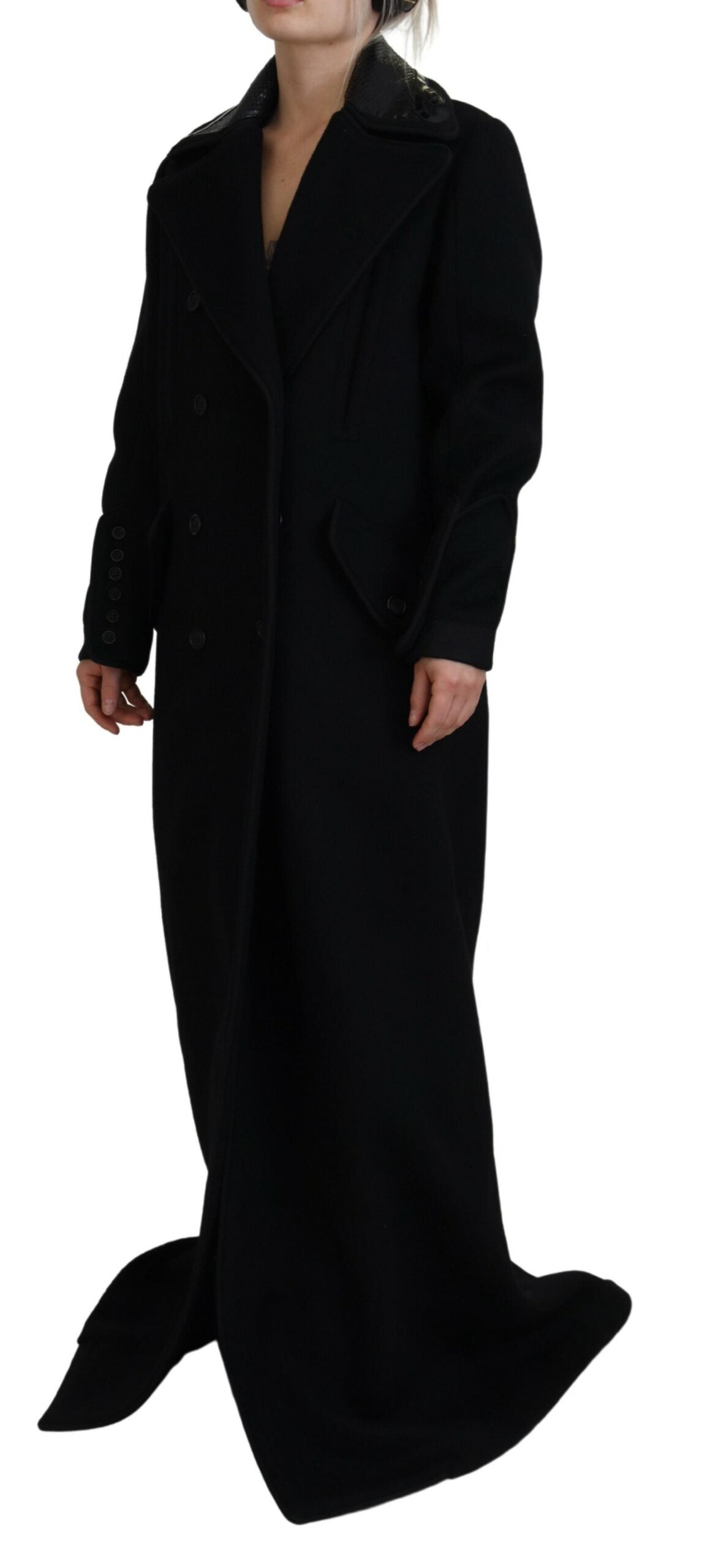 Black Double Breasted Long Coat Jacket - GLAMHUB BOUTIQUE 