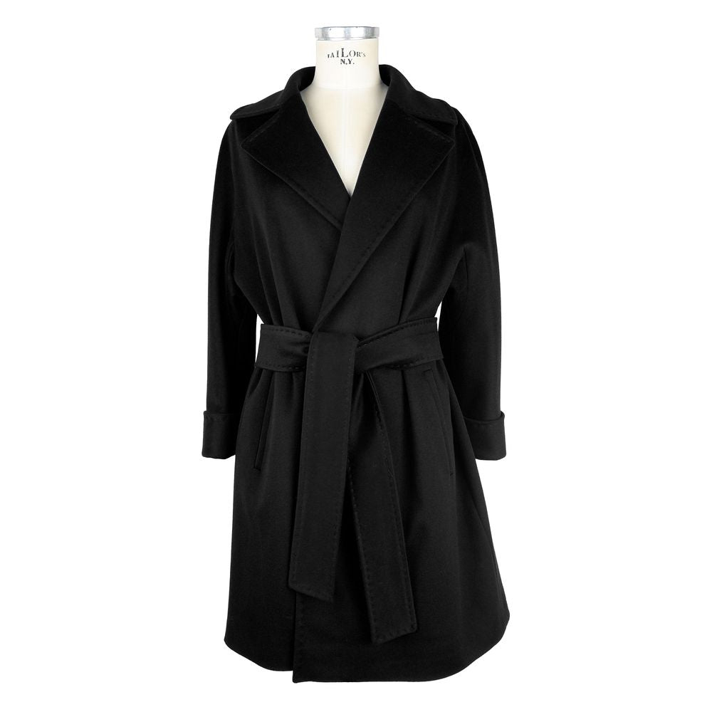 Black Wool Women Coat - GlamHub Luxury and Icon Brand Clothing