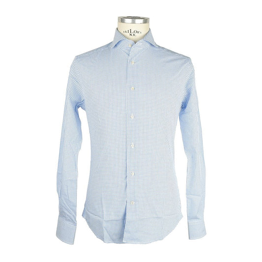 Elegant White & Blue Checked Milano Shirt - GlamHub Luxury and Icon Brand Clothing