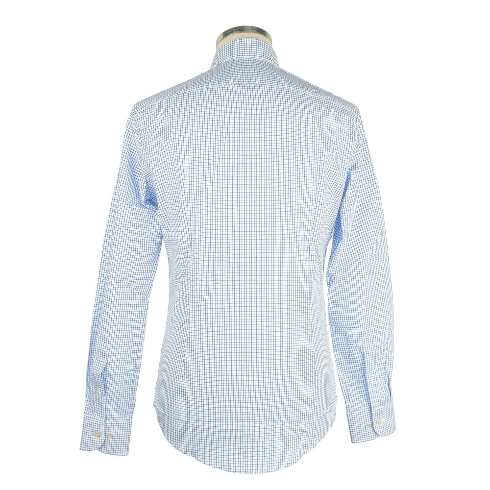 Elegant White & Blue Checked Milano Shirt - GlamHub Luxury and Icon Brand Clothing