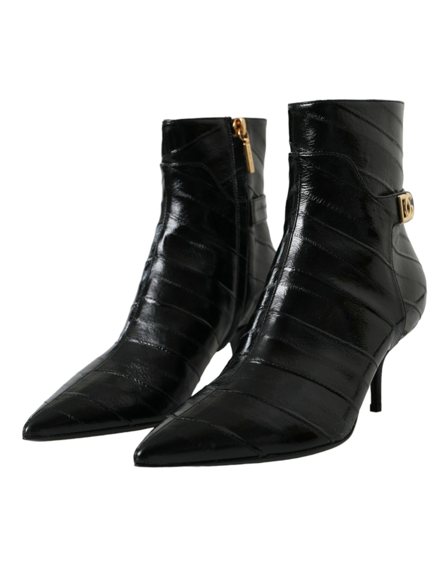 Black Eel Leather Logo Short Boots Shoes