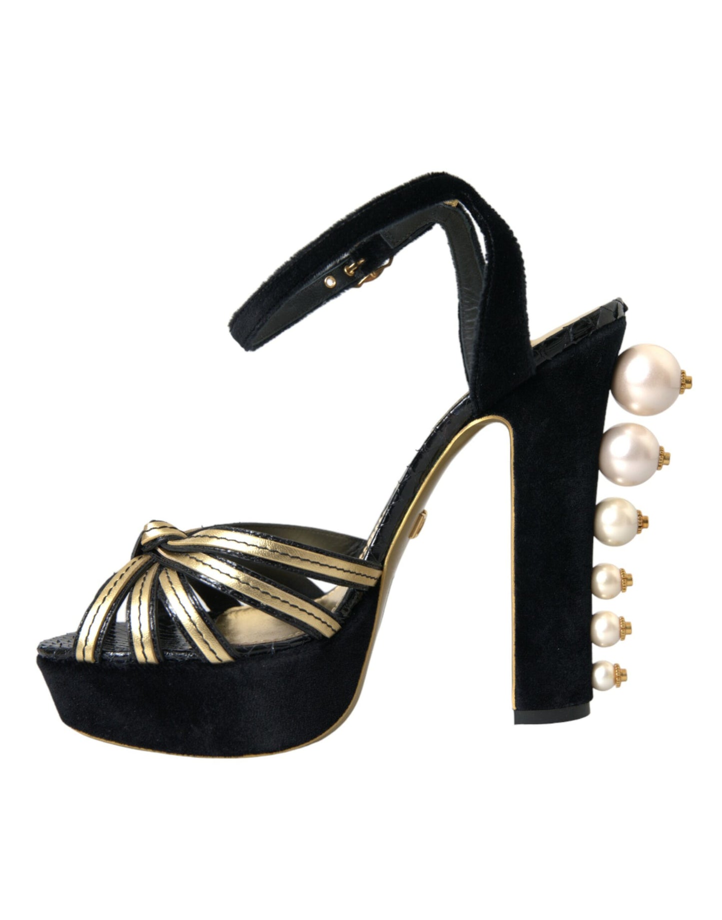 Black Gold Embellished Heels Sandals Shoes