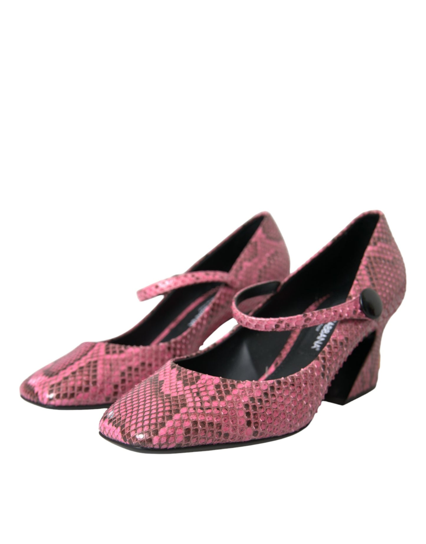 Pink Python Leather Mary Jane Heels Shoes