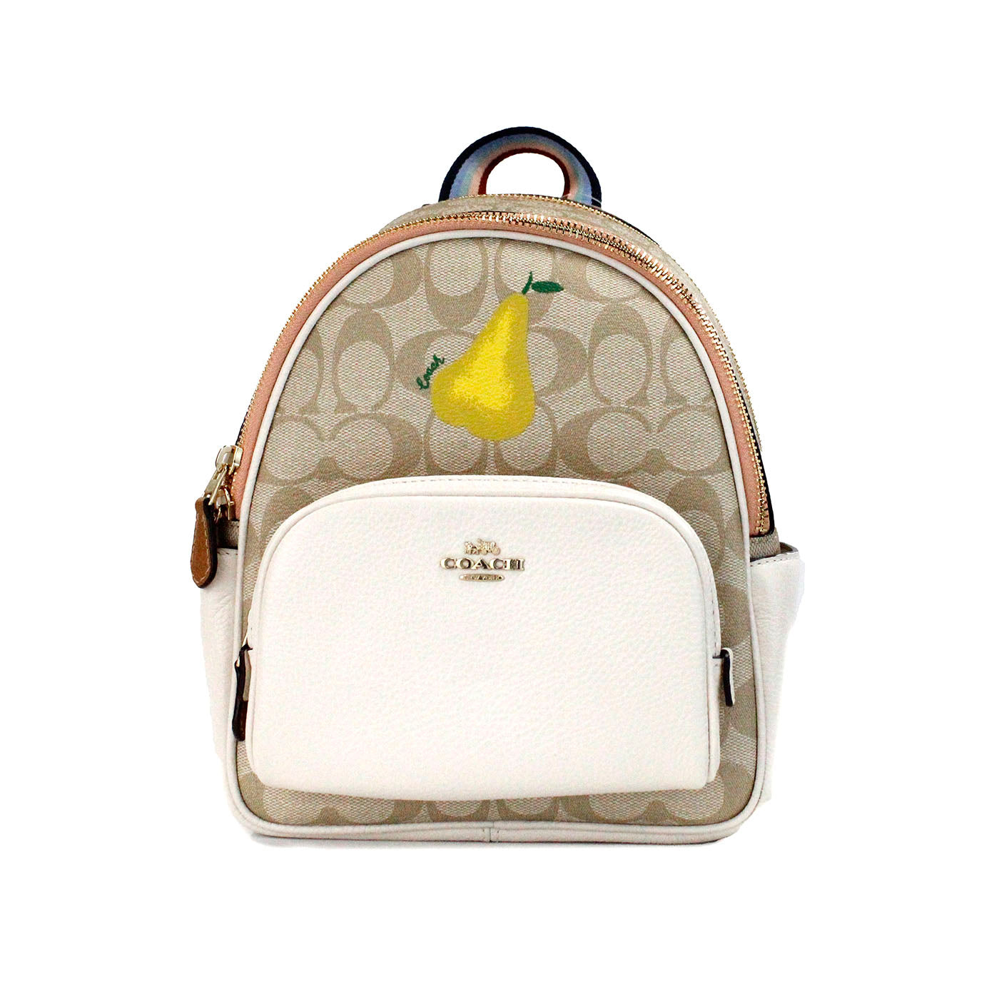 Mini Court Signature Pear Motif Shoulder Backpack Bookbag Bag Chalk Taffy - GlamHub Luxury and Icon Brand Clothing