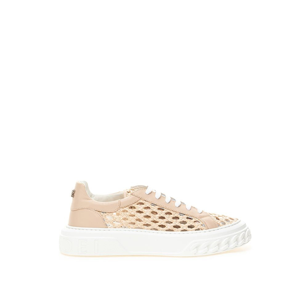 Casadei Chic Beige Leather Sneakers - GlamHub Luxury and Icon Brand Clothing