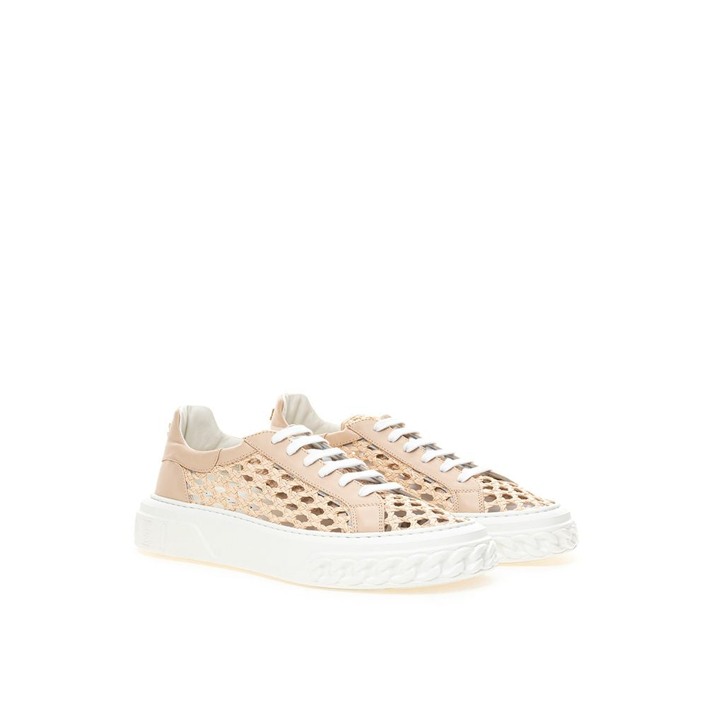 Casadei Chic Beige Leather Sneakers - GlamHub Luxury and Icon Brand Clothing