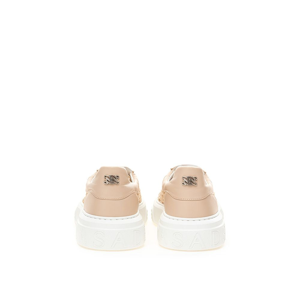 Casadei Chic Beige Leather Sneakers - GlamHub Luxury and Icon Brand Clothing