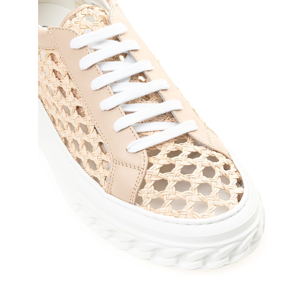 Casadei Chic Beige Leather Sneakers - GlamHub Luxury and Icon Brand Clothing