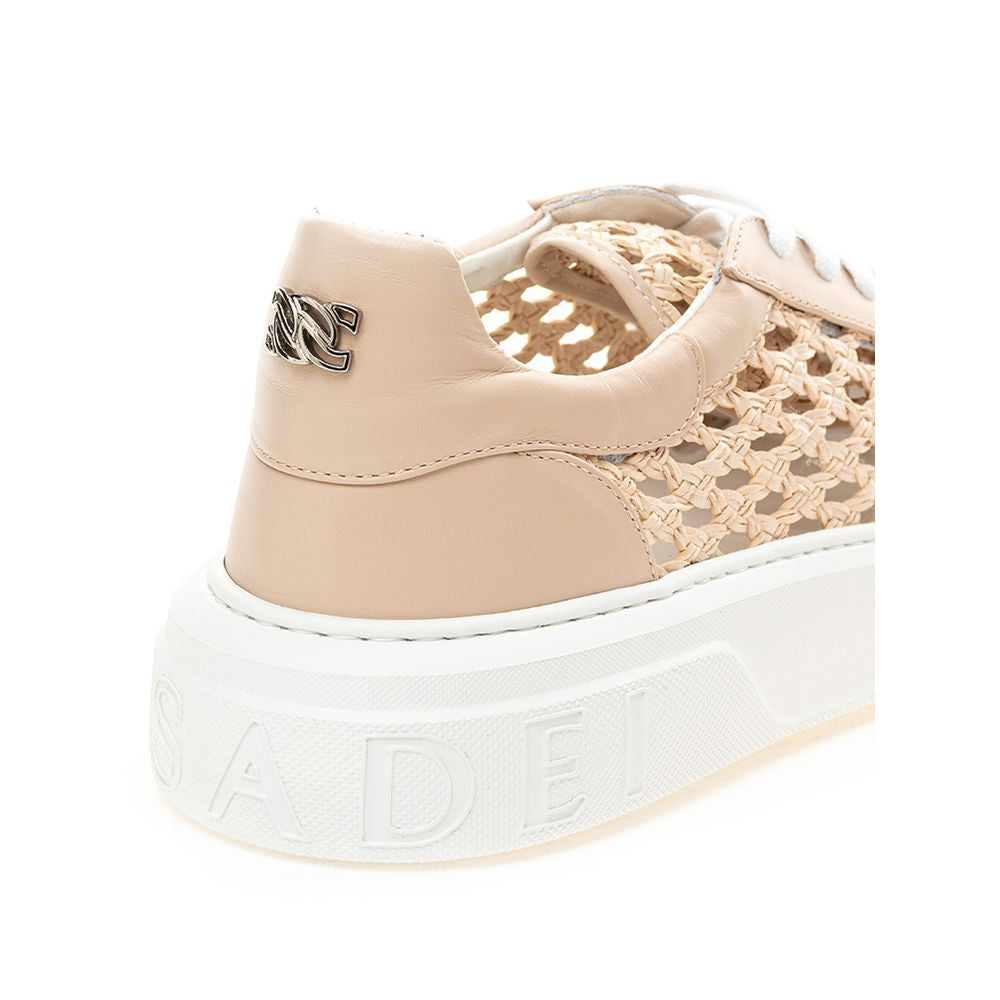 Casadei Chic Beige Leather Sneakers - GlamHub Luxury and Icon Brand Clothing