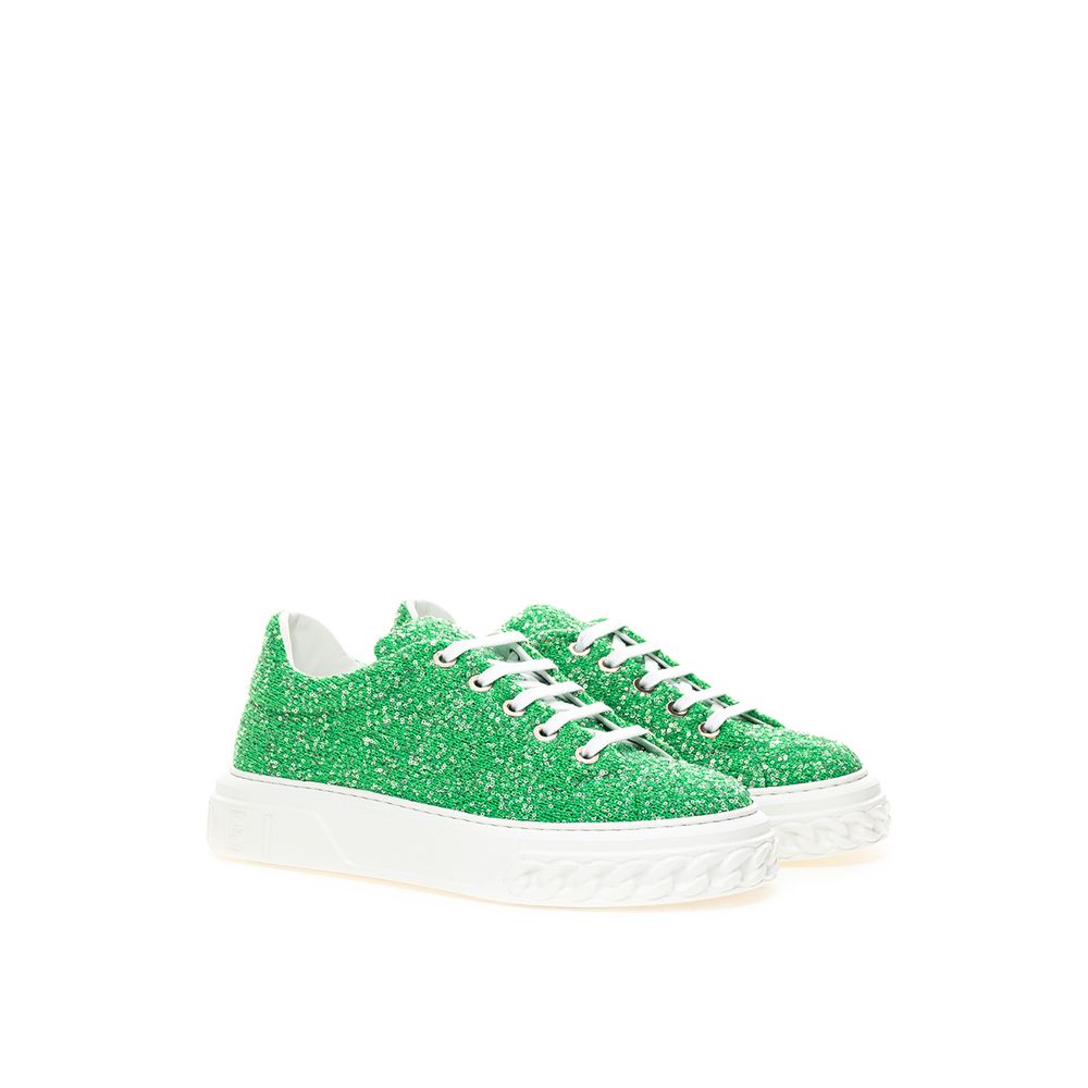 Emerald Elegance Leather Sneakers - GlamHub Luxury and Icon Brand Clothing