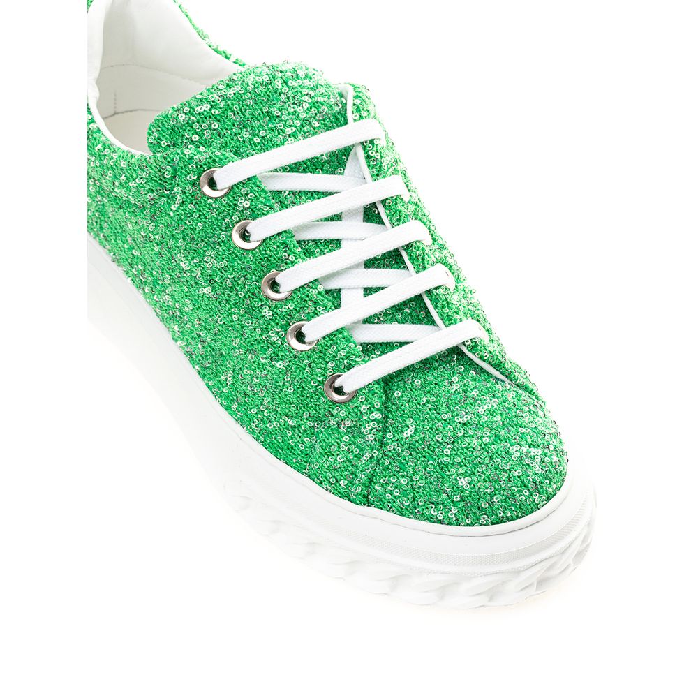 Emerald Elegance Leather Sneakers - GlamHub Luxury and Icon Brand Clothing