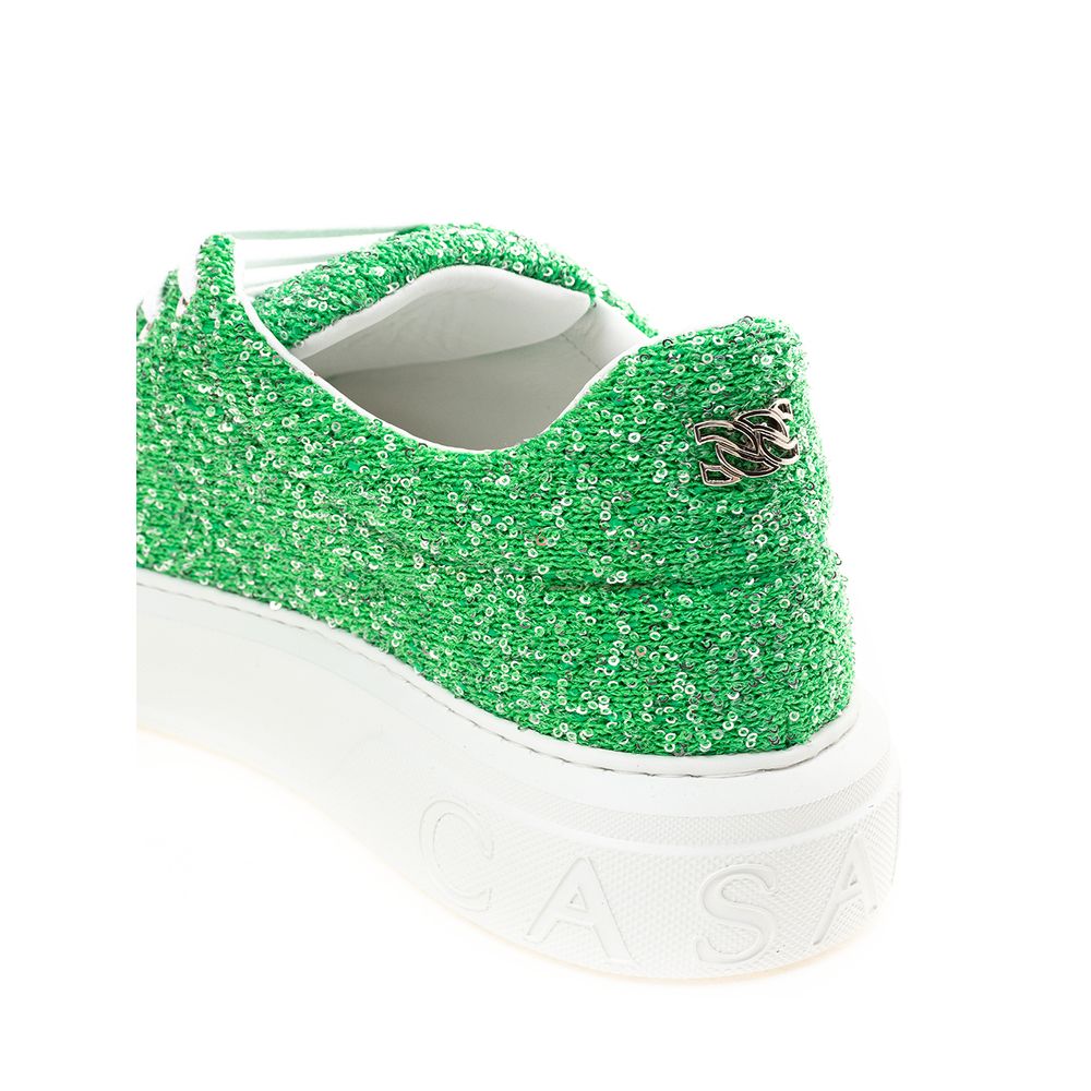 Emerald Elegance Leather Sneakers - GlamHub Luxury and Icon Brand Clothing