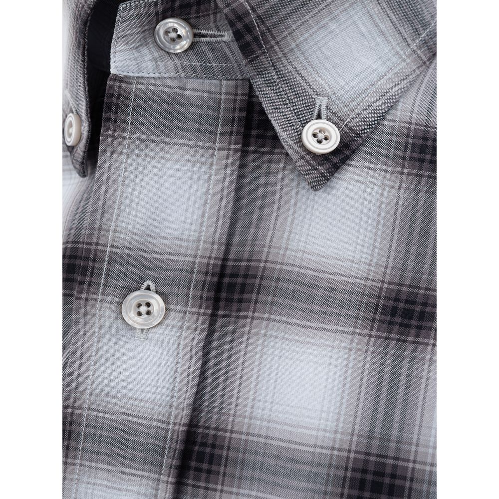 Elegant Gray Cotton Mens Shirt - GLAMHUB BOUTIQUE 