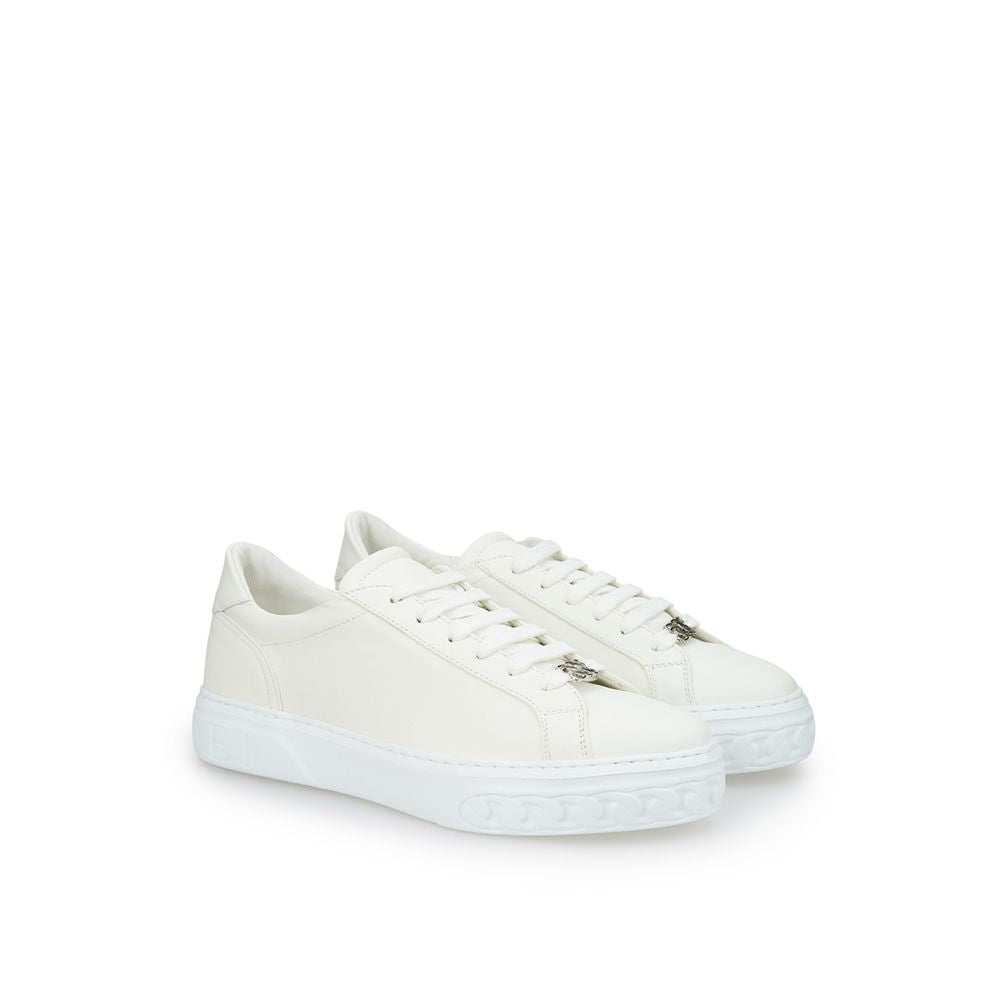 Sleek White Leather Sneakers - GlamHub Luxury and Icon Brand Clothing