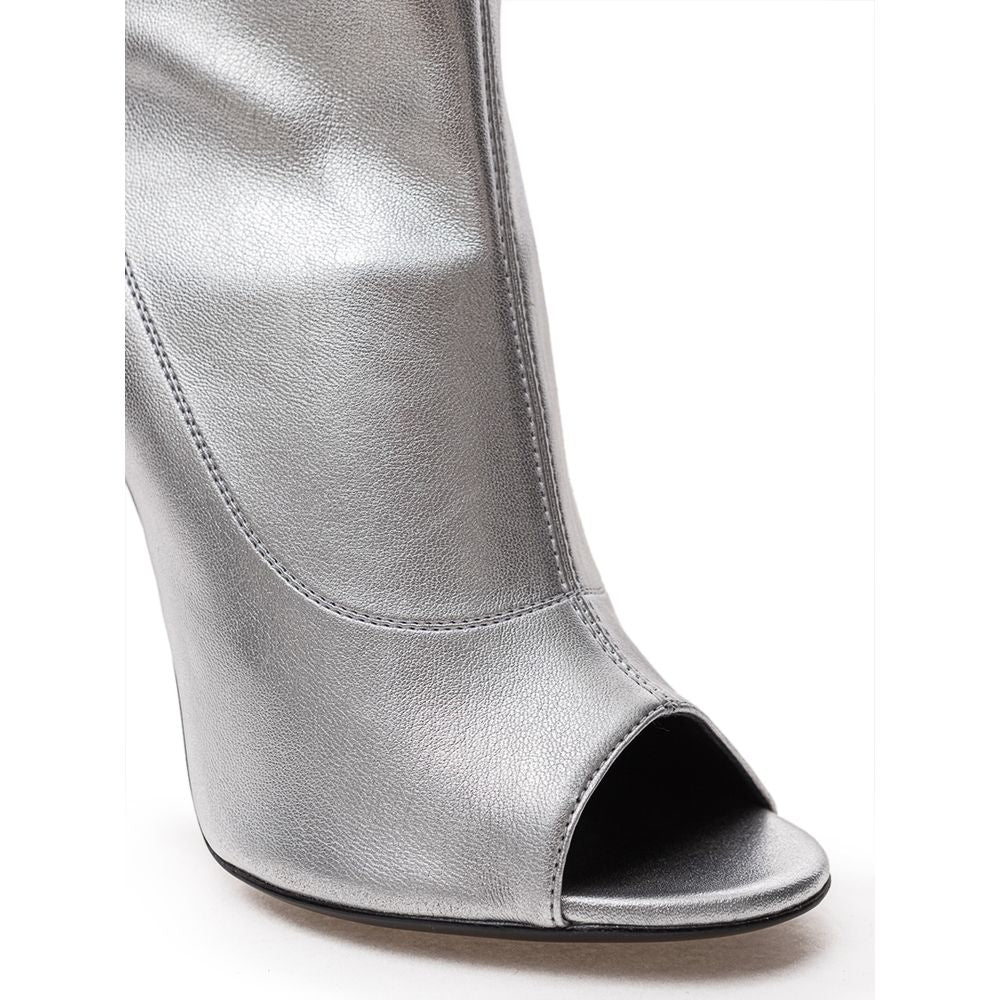 Silver Leather Boot - GlamHub Luxury and Icon Brand Clothing