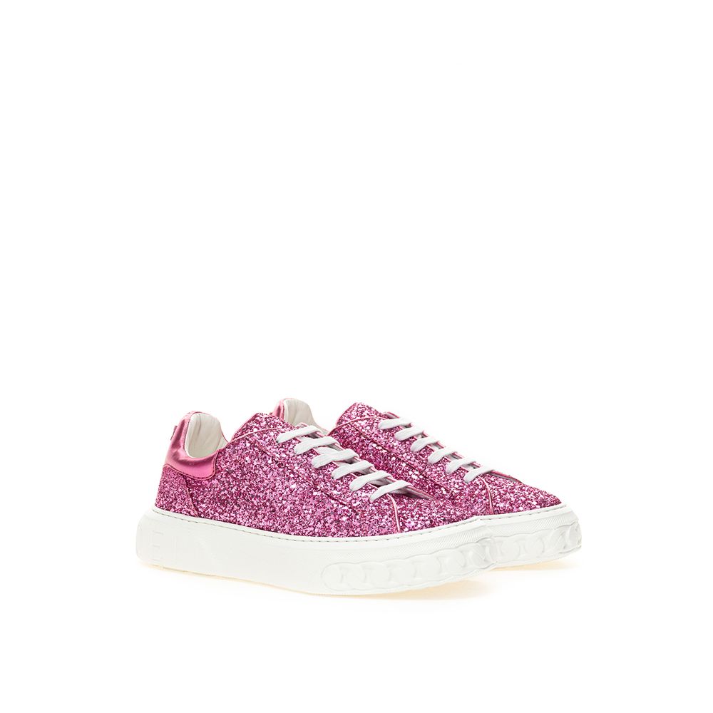 Fuchsia Elegance Leather Sneakers - GlamHub Luxury and Icon Brand Clothing