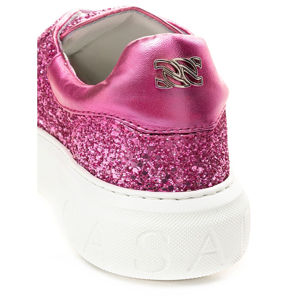 Fuchsia Elegance Leather Sneakers - GlamHub Luxury and Icon Brand Clothing