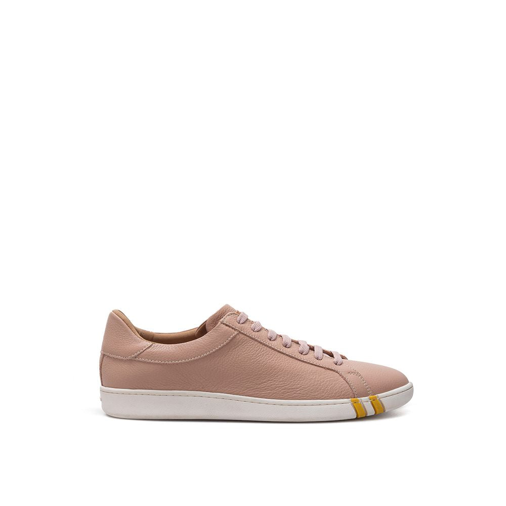 Elegant Pink Cotton Leather Sneakers - GlamHub Luxury and Icon Brand Clothing