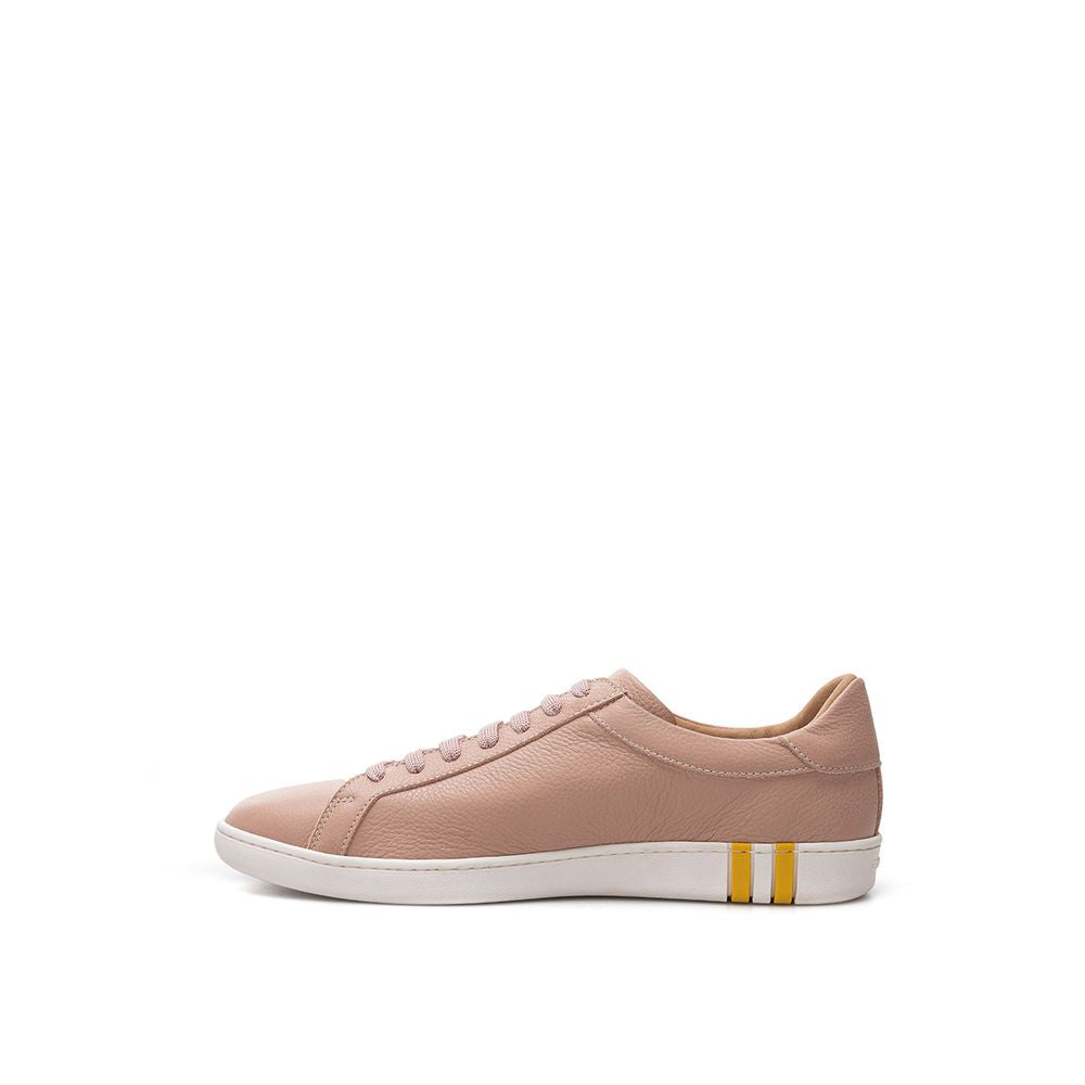 Elegant Pink Cotton Leather Sneakers - GlamHub Luxury and Icon Brand Clothing