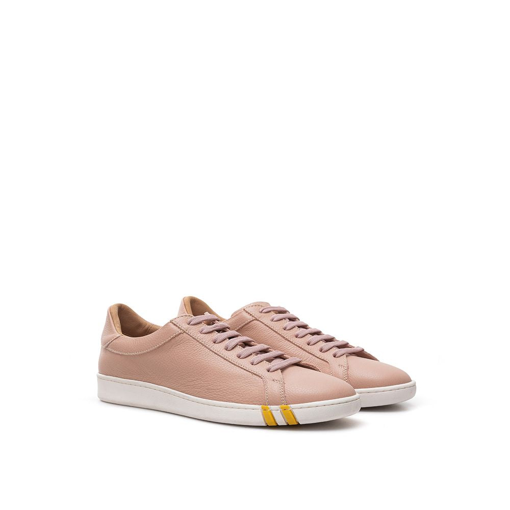 Elegant Pink Cotton Leather Sneakers - GlamHub Luxury and Icon Brand Clothing